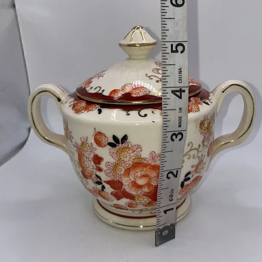 Vintage Japanese 1920’s Hand Floral Designed Porcelain Sugar Bowl